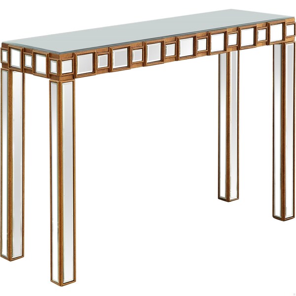 Homeroots 31 x 43.25 x 15 in. Gold Square Reflective Mirror Console Table 396846 - main